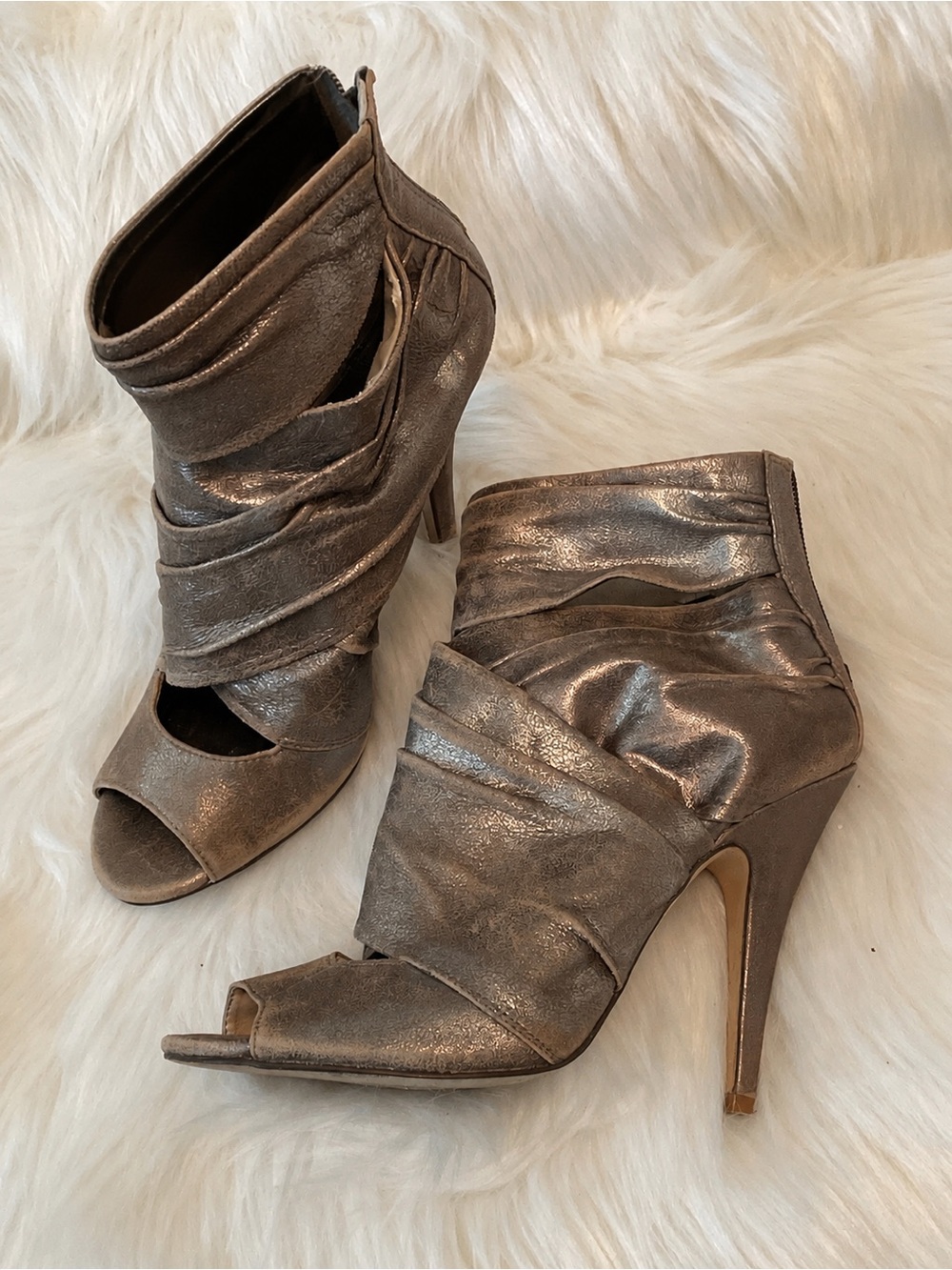 Aldo Metallic Taupe Peep-Toe Stiletto Booties -37